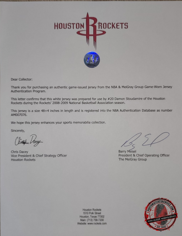 Houston Rockets & MeiGray Game-Issued Authentication – Damon Stoudamire White Jersey